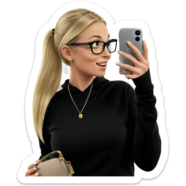 blonde girl taking selfie sticker