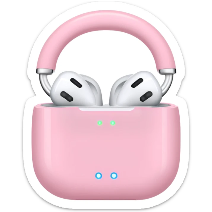 Create a pink happy circle emoji who listens to music on AirPods Max make them always this style 🥹 sticker