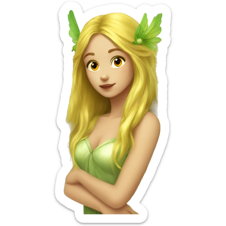 Beautiful, fairy, gold, yellow, green, long hair, big wings sticker
