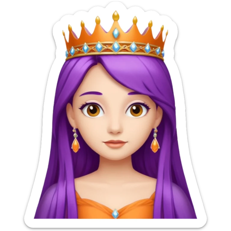 Princesses with long Purple Hair in Gown with Tiara, orange dress sticker