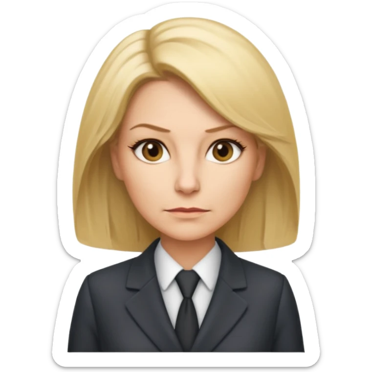 serious business woman in her forties in full suit mousey blond hair sticker
