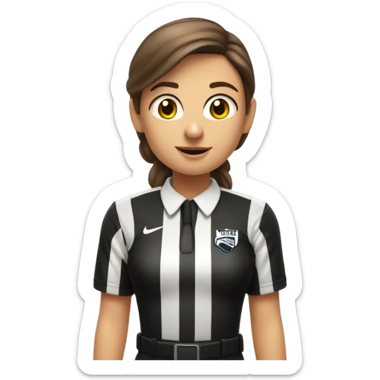White woman with a brown hair ponytail American football referee with boy American  football player  sticker