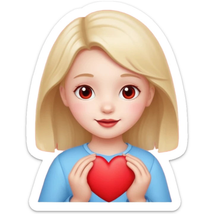a little girl holding a heart, a cute and cheerful face sticker