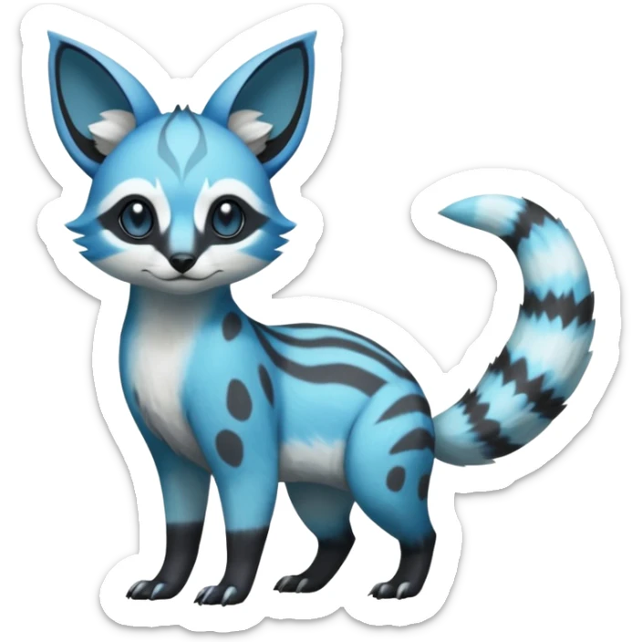 Rare realistic cool cute epic aesthetic colorful Amaura-Glaceon-Civet-Genet-species-Fakemon-hybrid-creature, with markings, full body sticker