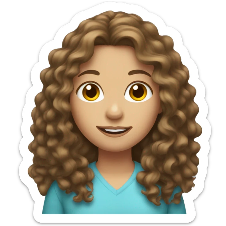 Emoji of a light brunette girl with long curly brown hair sticker