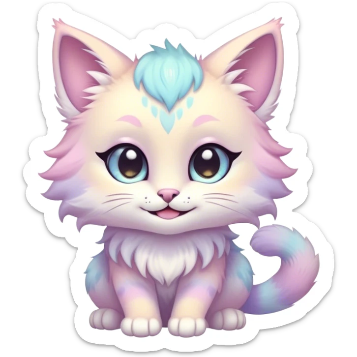 Kawaii bright fantasy pastel ethereal anthro feline fursona animal creature sticker