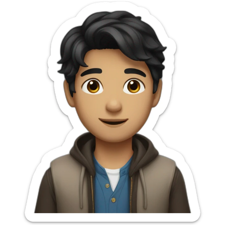 A beautiful boy with black hair, brown eyes, and beautiful clothes, thanking someone   sticker