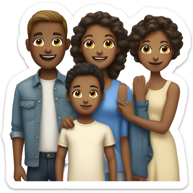 family of four members where all family members have their own unique skin tone and gender attributes sticker
