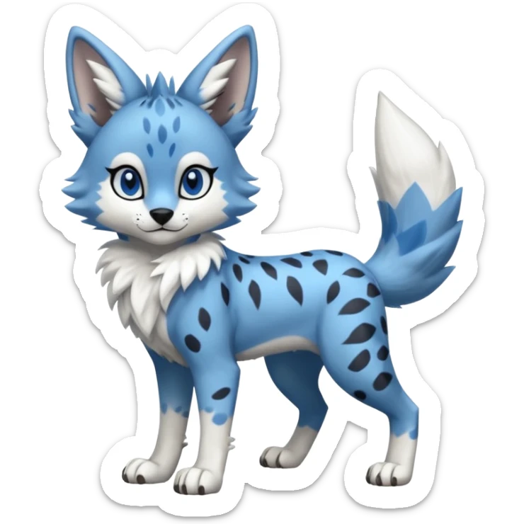 Blue cute adorable serval-sergal-Lycanroc-wolf-fusion-hybrid, full body sticker