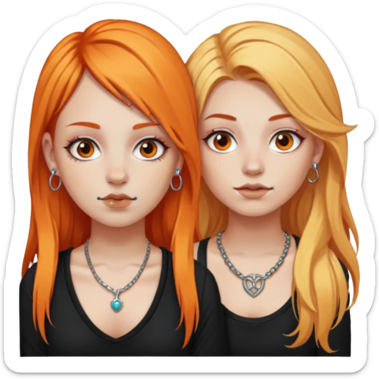 two girls with septum piercings and tattoos one girl has orange hair, and the other girl has long blonde hair sticker