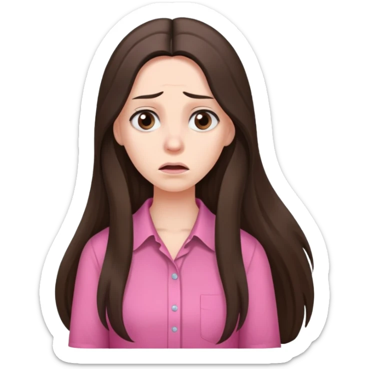 Very long hair Brunette with white skin worried with pink shirt sticker