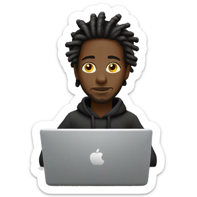 Black-guy-with-dreads-wearing-black-trackstuit-sitting-down-on-chair facing-foward-focused-on-laptop-computer- sticker