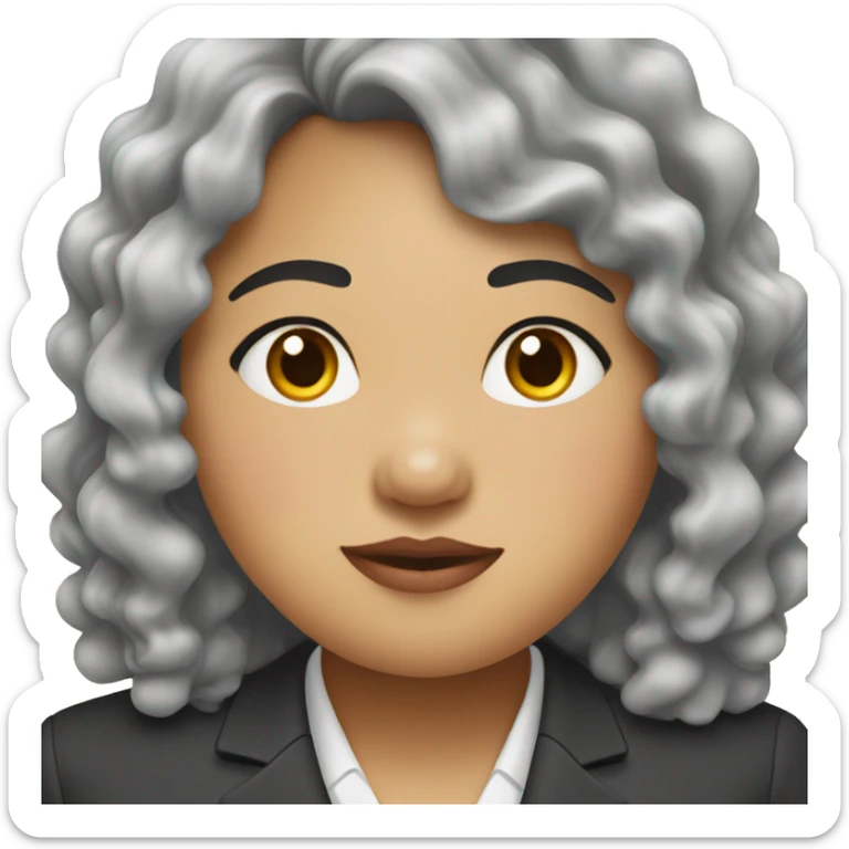 Southeast Asian woman, overweight, wearing a suit, black curly hair sticker