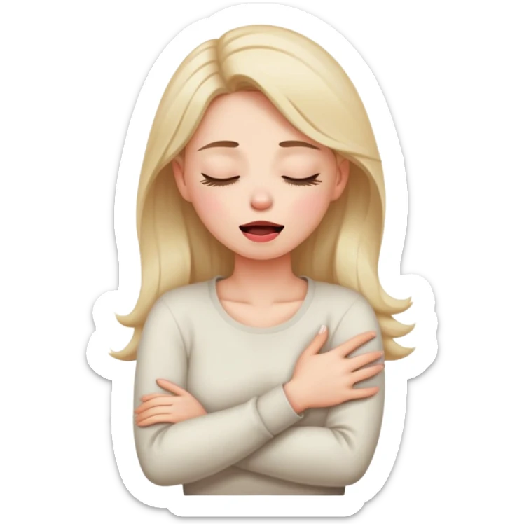 woman crossing arms holding neck frantically closed eyes and tongue out  sticker