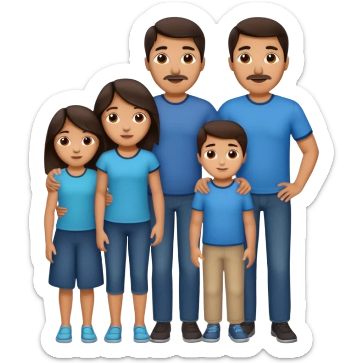 Hispanic family of five: mom, dad, two boys, one girl, all with medium skin and dark brown hair, all children similar in size sticker
