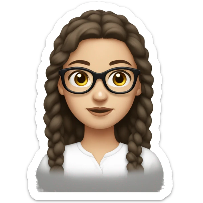 white girl, hazel eyes, dark brown hair, with black round glasses sticker