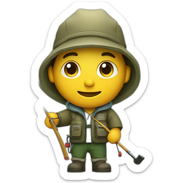 a fisherman with a fishing rod with a fish hanging on the hook sticker