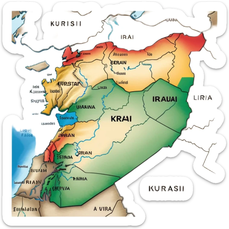 Map of Kurdistan showing the Kurdish region across Turkey, Iraq, Iran, and Syria sticker
