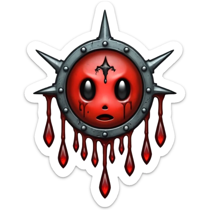 Upside-down halo dripping blood, black metal aesthetic, occult symbol sticker