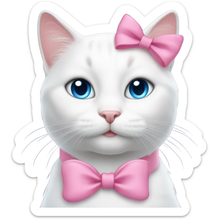 blue eyed white cat with pink bow on top of head and pink bow around neck sticker