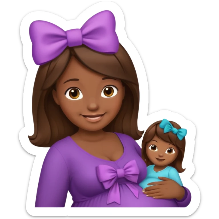 pregnant woman, brown hair, dark skin, bow in hair sticker
