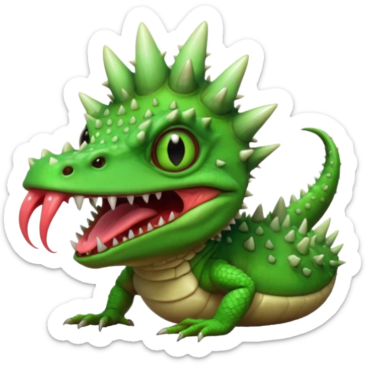 poisonous mushroom reptile monster portrait, head and shoulders only, lizard-like face, spiky mushroom growths, toxic green glow, creepy tongue, fantasy animal vibe, 3D cartoon, mobile game icon style, clean background, no text, no watermark

 sticker