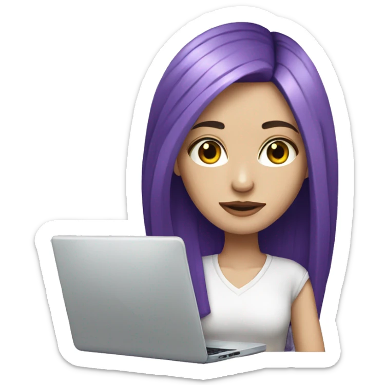 Graphic Designer argentinian girl with a laptop, long straight purple hair, purple eyes and pale skin sticker