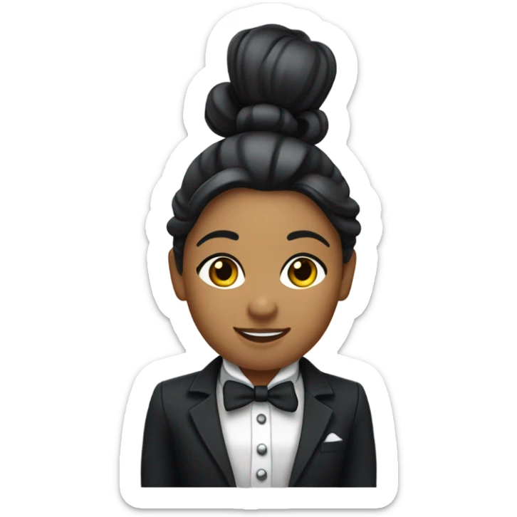 a female butler with a professional and elegant demeanor. She has her hair neatly tied in a ponytail and wears a classic butler uniform, including a tailored vest, crisp white shirt, and bow tie. sticker