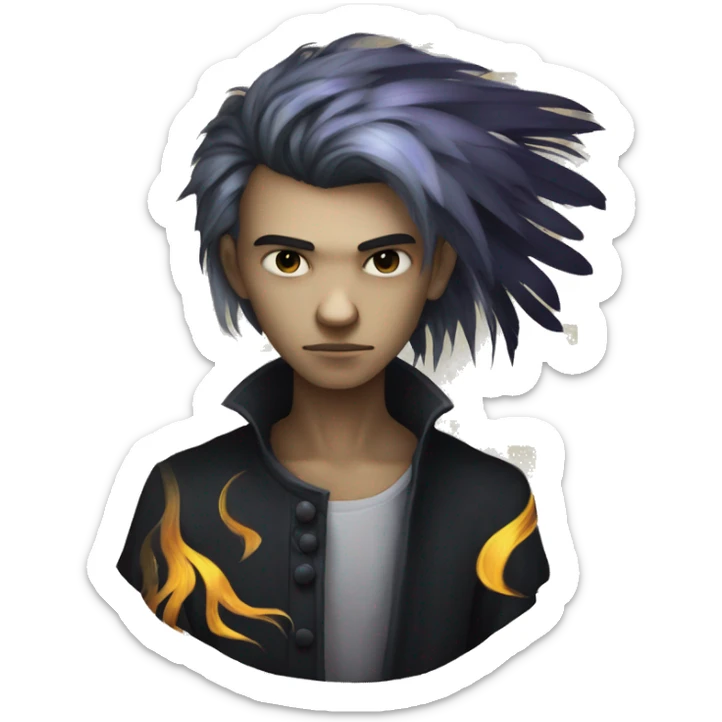 Hamlet young skinny sad man iridescent hair wearing raven feathers and golden flames yin yang chess board sticker