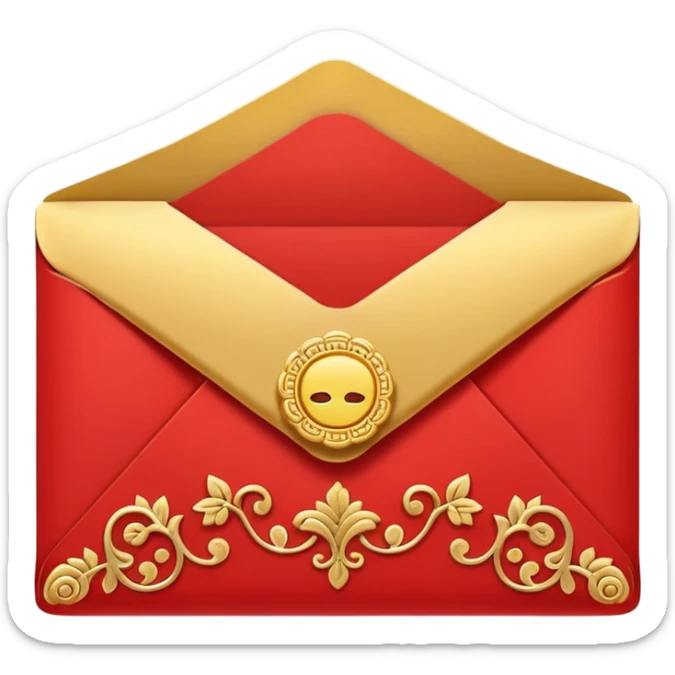 Chinese red envelope (hongbao), lucky money packet with gold details, emoji style sticker