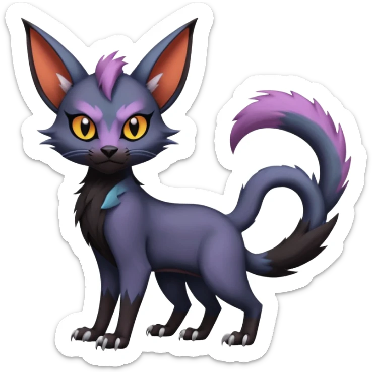 Black edgy Noivern-Noibat-Purloin-Torracat-Lykoi-Caracal-cat-Fakemon-fusion-hybrid-creature sticker