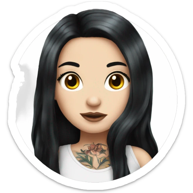 beautiful white girl with tattoos, with long black hair  sticker