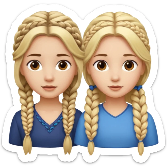Girl long flowing blonde hair and  girl with DARK BROWN HAIR ONE BRAID on one side.   sticker