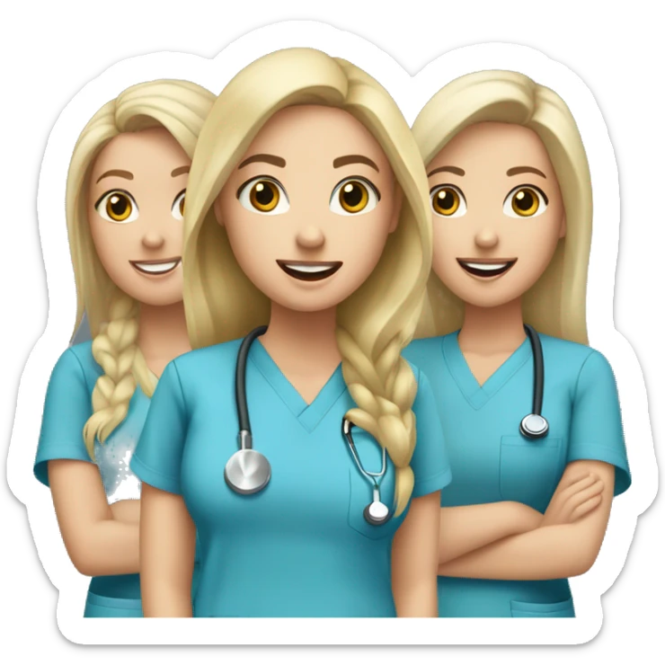 Three girls one brunette white girl two blonde girls in scrubs  sticker
