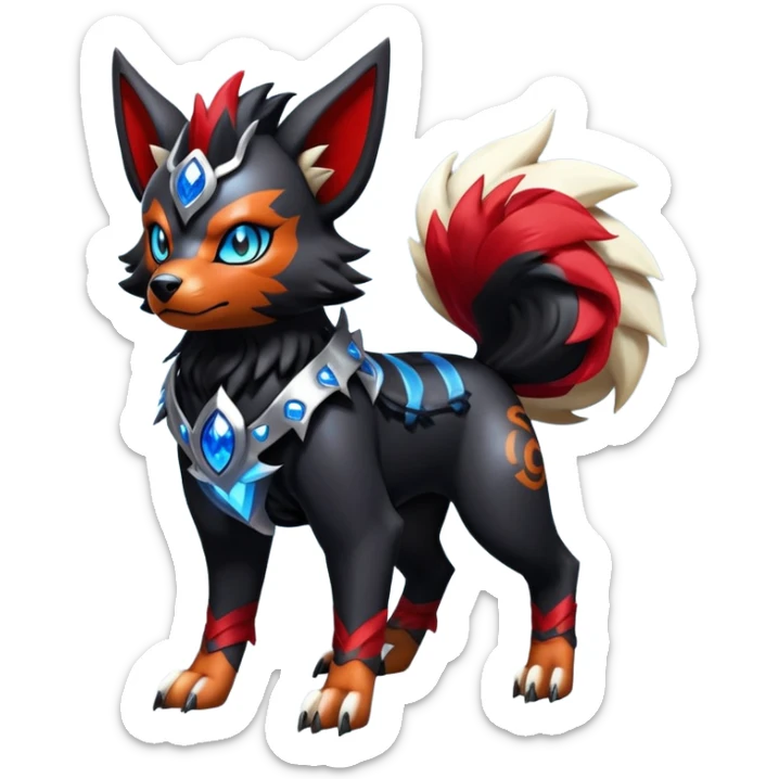 Shiny Gothic Exotic Futuristic Houndoom-Arcanine-Zorua-Torracat-Pokémon-Fakémon-hybrid-creature sticker