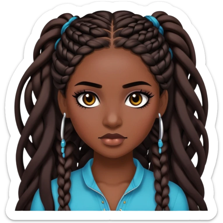 brunette, baddie, dark skin,pretty makeup, black eyeliner, long braids hair sticker