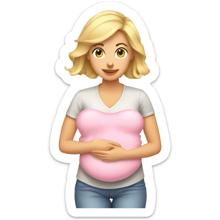 postpartum. blonde woman. light pink shirt. heating pad with cord sticker