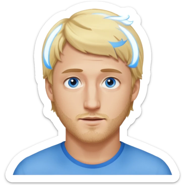 Genmoji style portrait of Logan Paul, blonde hair, blue eyes, short beard sticker