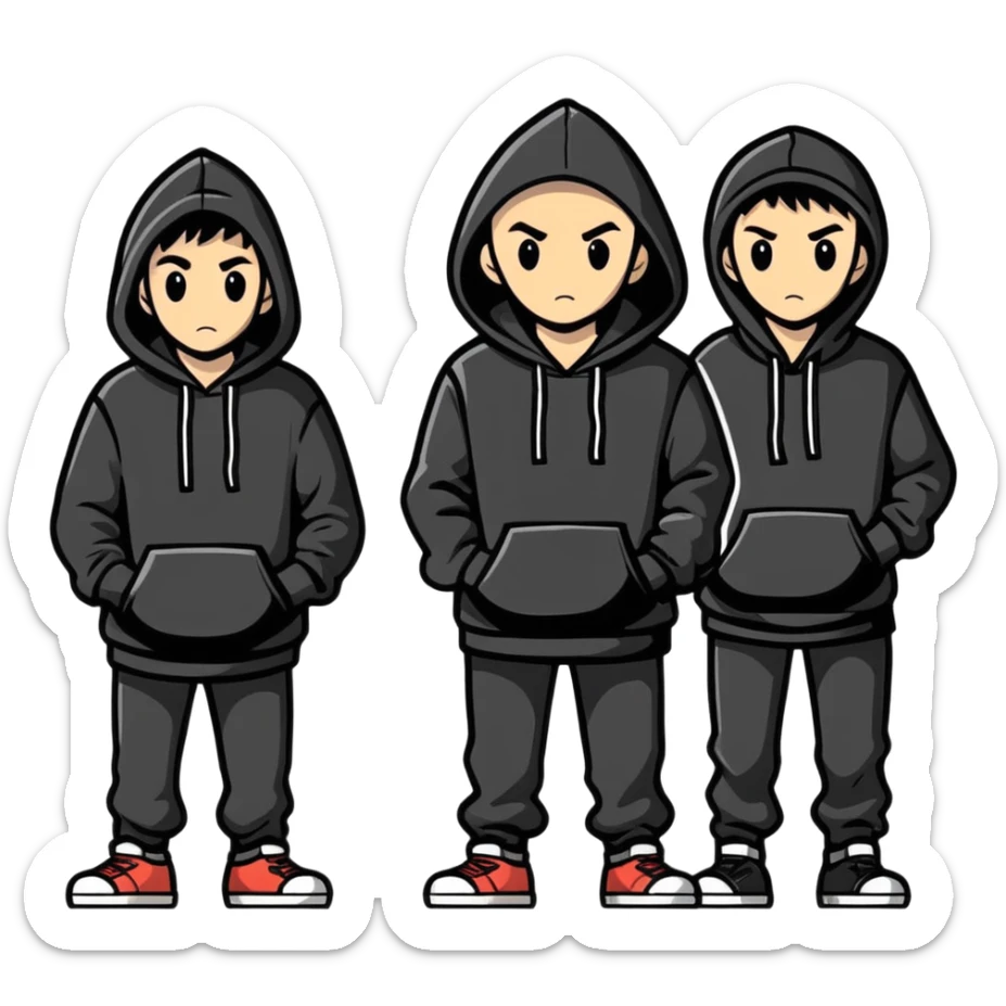 Gang wearing all black with black hoodies black hoodies sticker