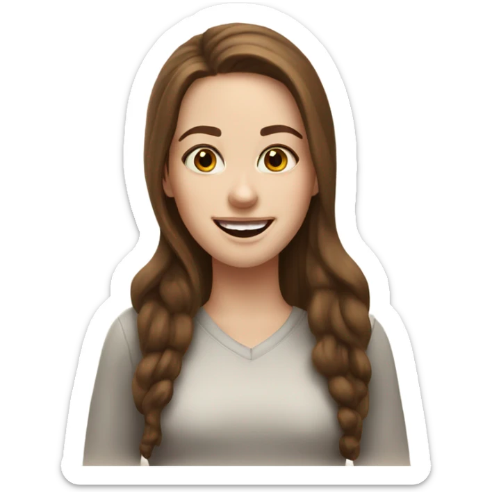 White girl with long brown hair and brown eyes she is very happy sticker