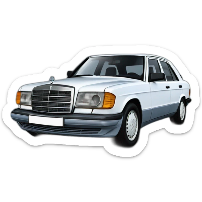From front Mercedes w126 300se white from year 1987 the sacco panels are grey and the interior is blue sticker