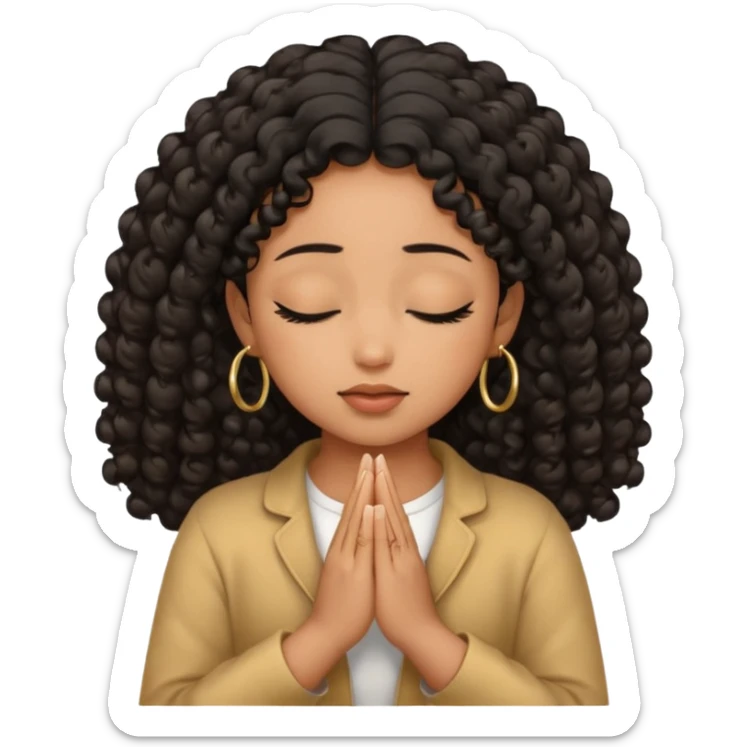 brown girl praying curls black hair and eyes closed gold hoop earrings sticker