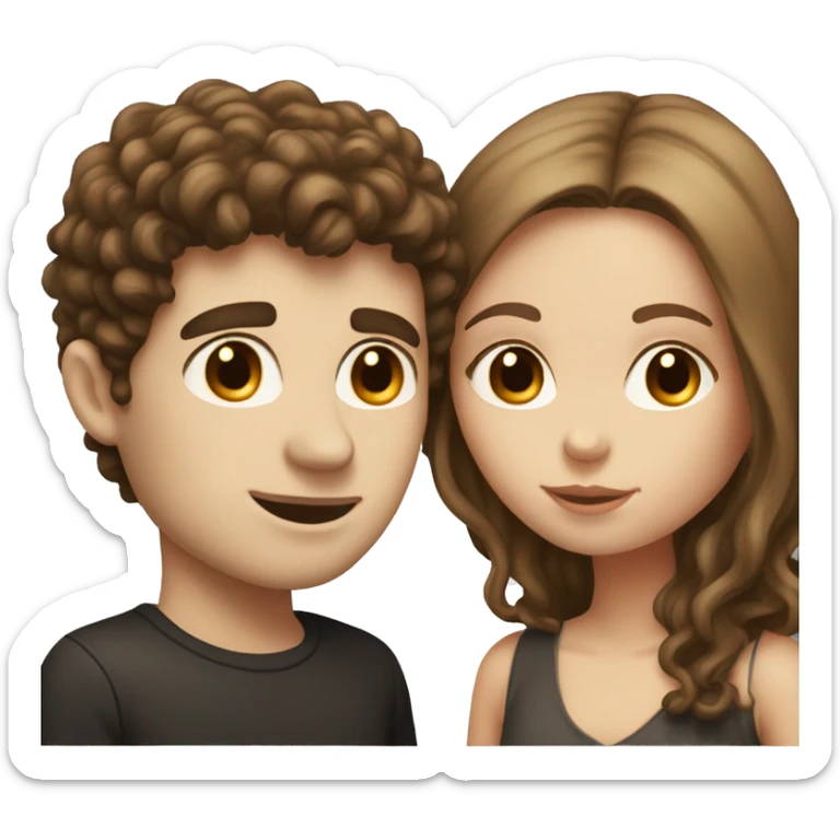 white girl with brown long straight hair kissing a white boy with short curly dark brown hair sticker