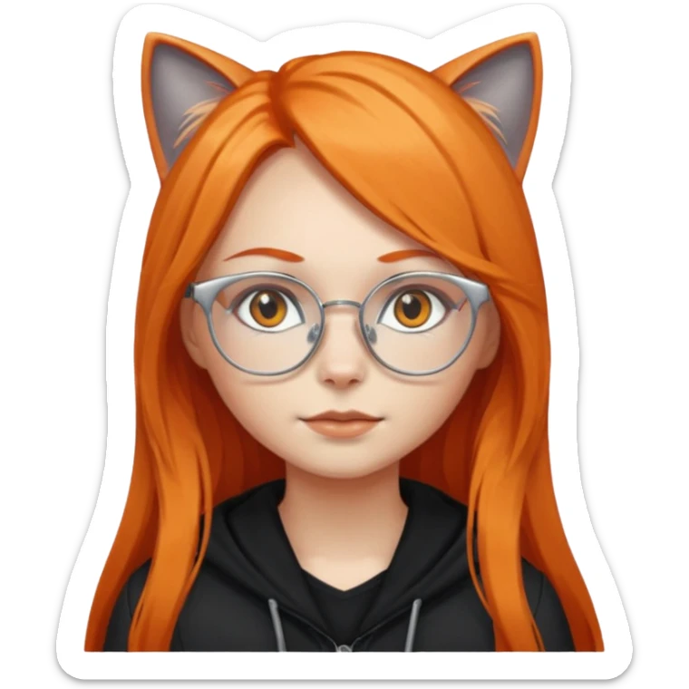 girl with very long orange hair, and silver cat-eyed glasses. Black clothes sticker