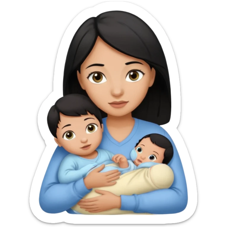 mom holding newborn baby girl with brown eyes tan skin and black hair and for the newborn baby, blue eyes newborn girl baby tan skin black hair sticker
