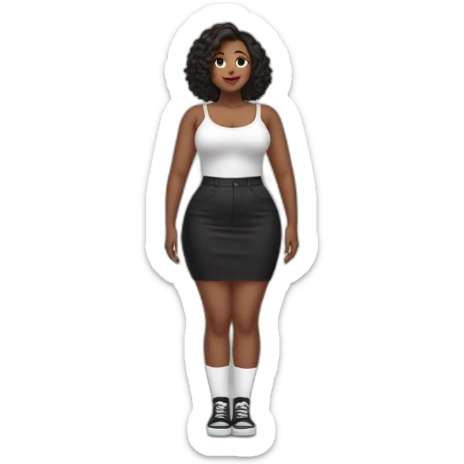 full body curvy beauty lifts her black skirt-back-view-long-white-socks sticker