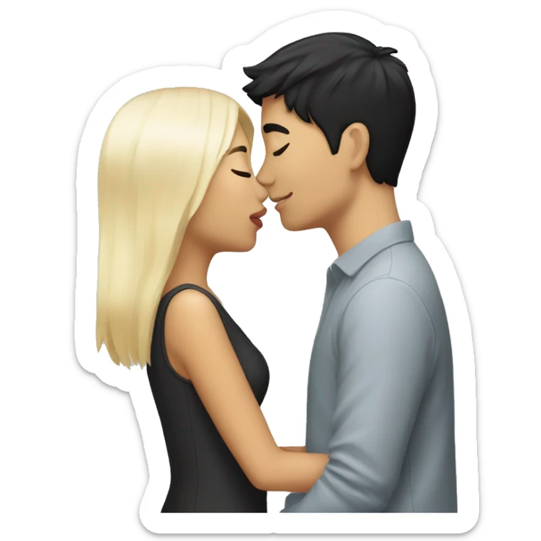 Asian girlfriend black hair kissing white male blonde hair sticker
