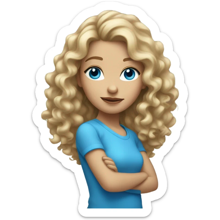 Girl with dirty blond curly hair and blue eyes fair skin sticker