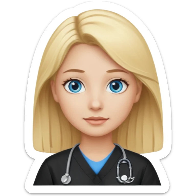 Woman with blonde hair blue eyes and blacks scrubs sticker