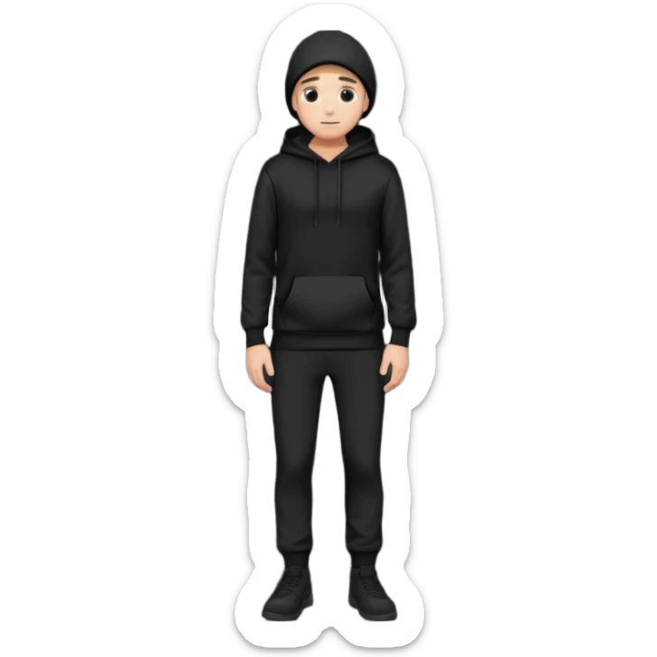fullbody Mysterious shy caucasian man in black hoodie on head, hands in pockets and black pants rear backview sticker